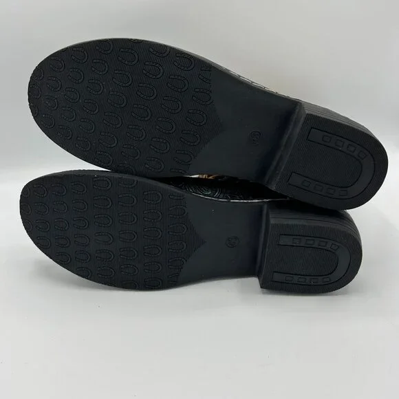 Womens Size 43 Bohemian-Style Mid-Calf Lace-Up Boots With Embossed Floral Design - Picture 8 of 10